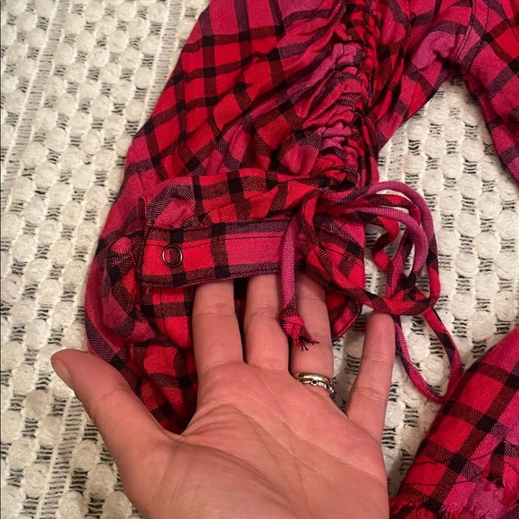 NWT Free People We The Free Pacific Dawn Plaid Shirt in color Red Combo - Picture 8 of 16